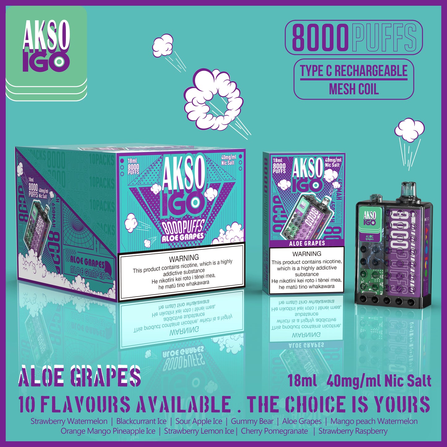 AKSO IGO 8000 Puffs Disposable (Pack of 10) 40mg Nicotine salt