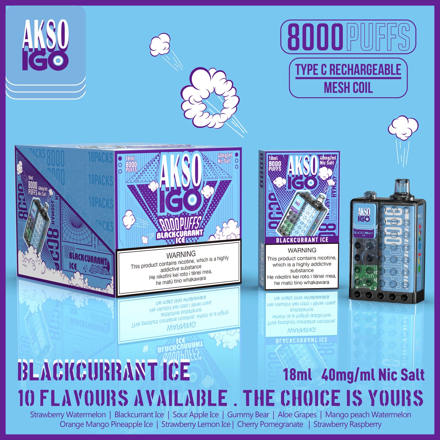 AKSO IGO 8000 Puffs Disposable (Pack of 10) 40mg Nicotine salt