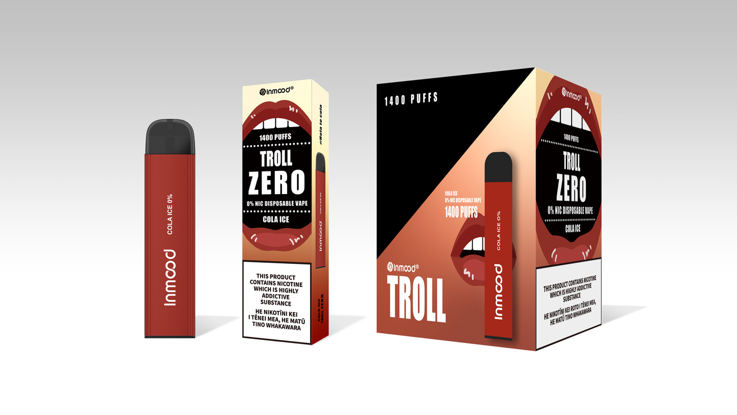 Zero Nicotine Vape- Troll Zero 1600 puffs (box of 10 )