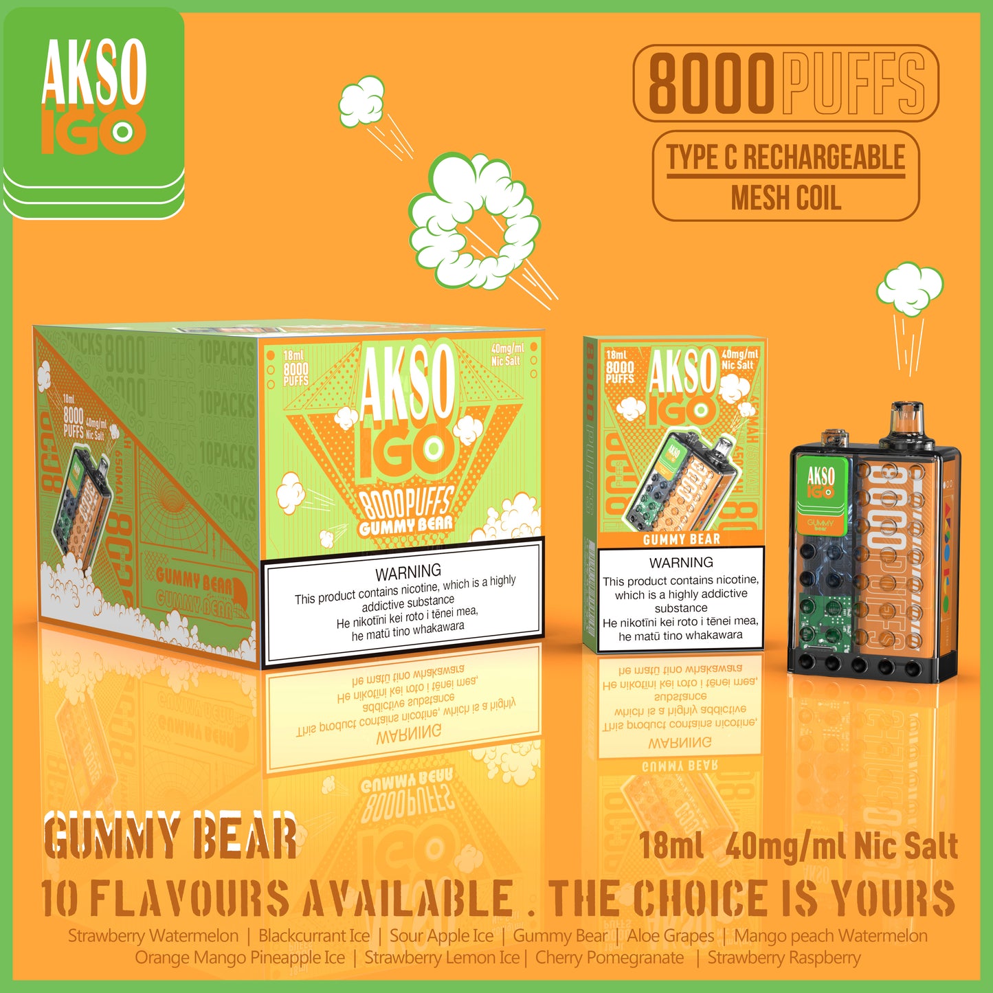 AKSO IGO 8000 Puffs Disposable (Pack of 10) 40mg Nicotine salt