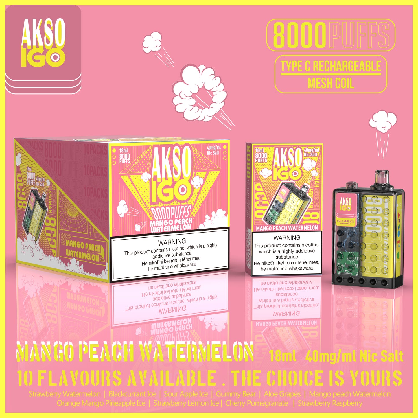 AKSO IGO 8000 Puffs Disposable (Pack of 10) 40mg Nicotine salt