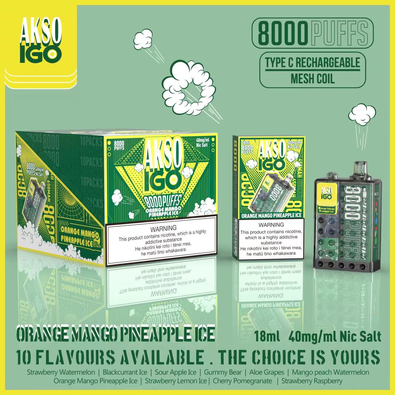 AKSO IGO 8000 Puffs Disposable (Pack of 10) 40mg Nicotine salt