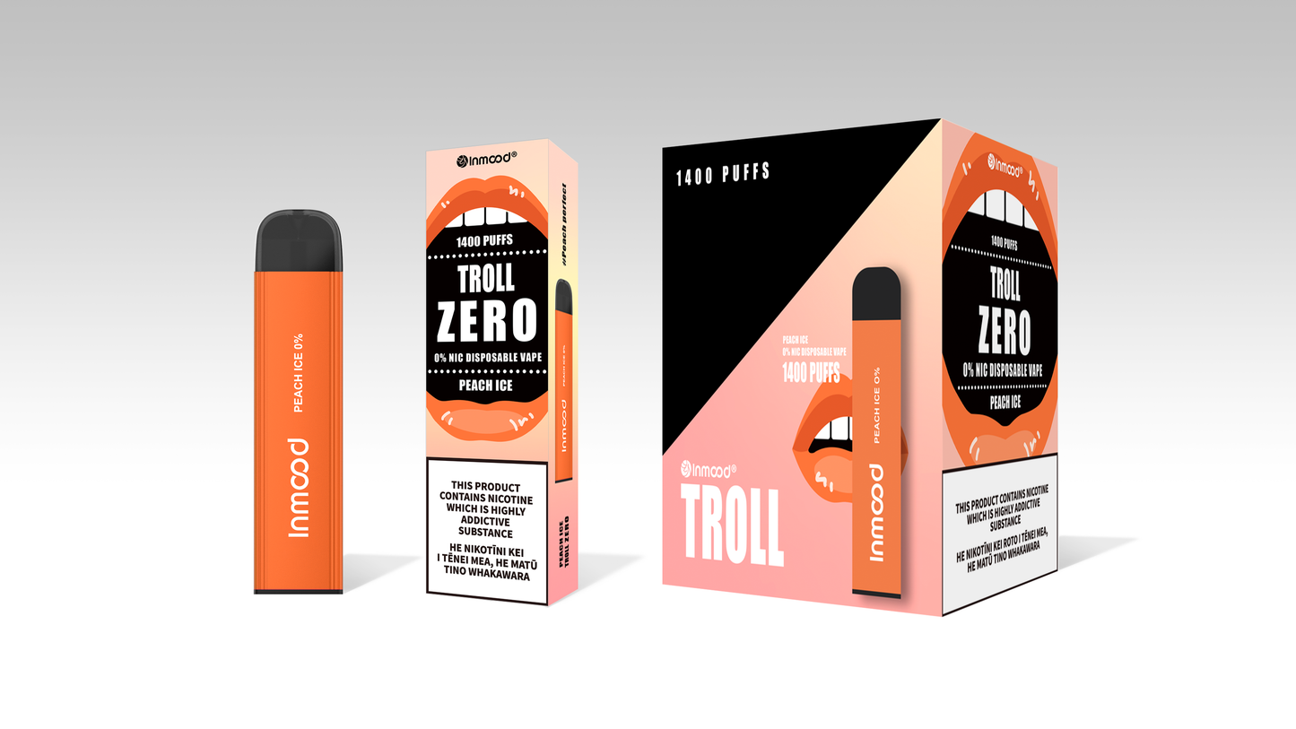 Zero Nicotine Vape- Troll Zero 1600 puffs (box of 10 )