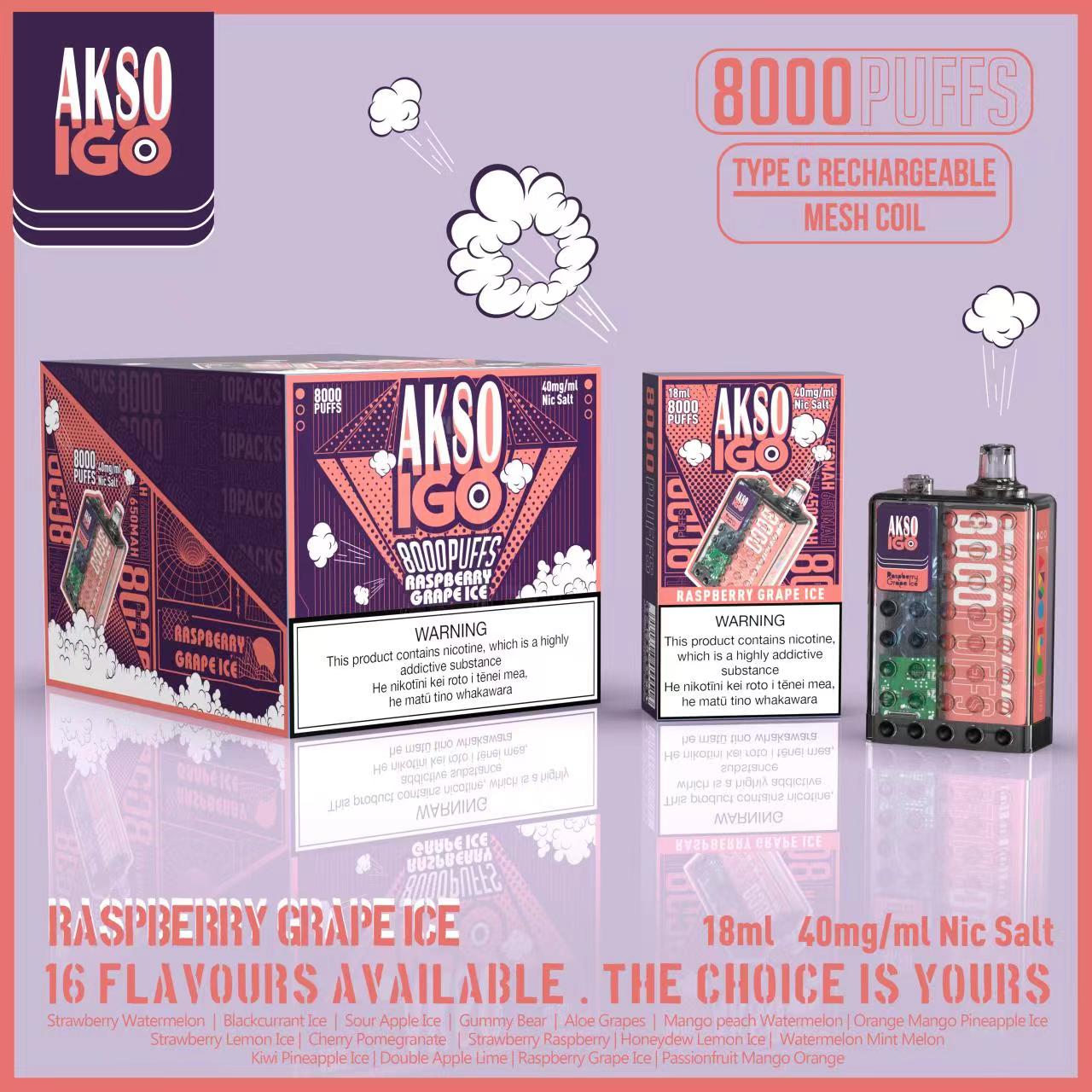 AKSO IGO 8000 Puffs Disposable (Pack of 10) 40mg Nicotine salt