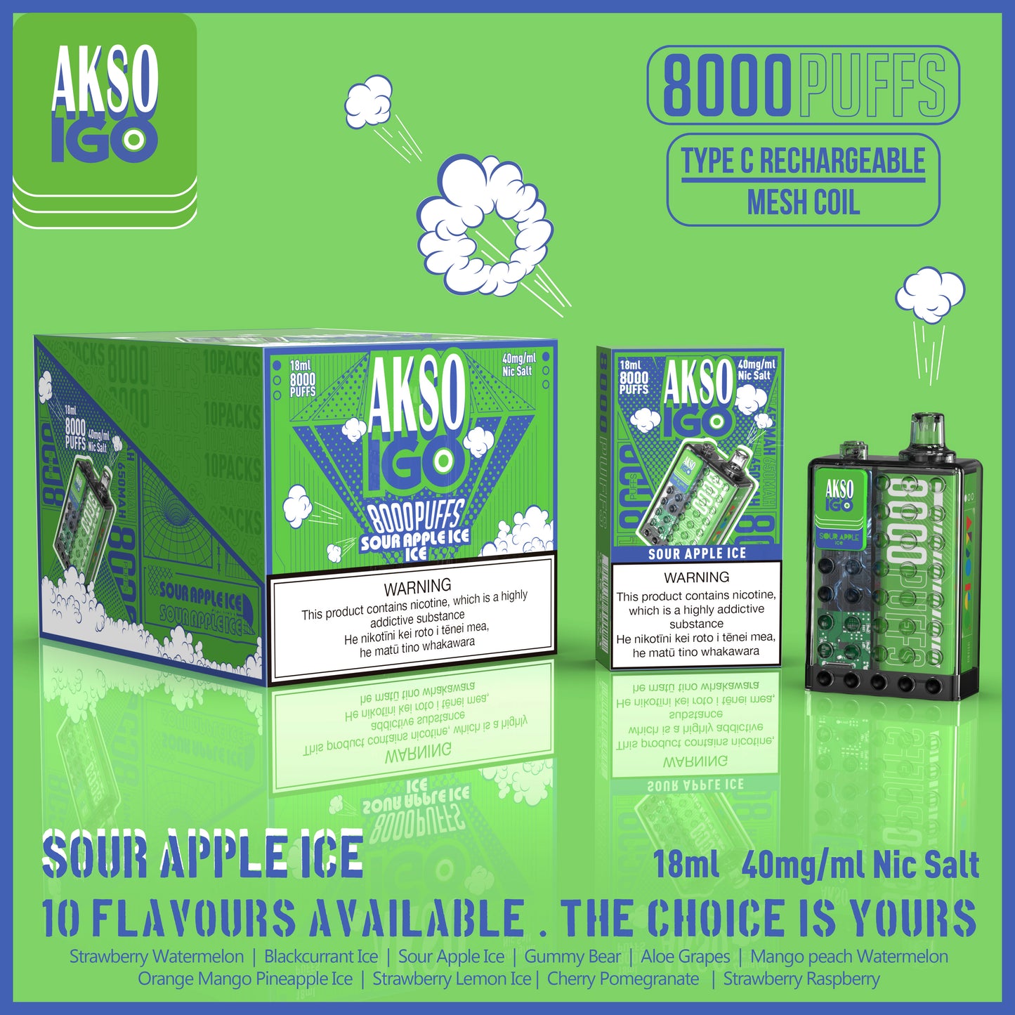 AKSO IGO 8000 Puffs Disposable (Pack of 10) 40mg Nicotine salt