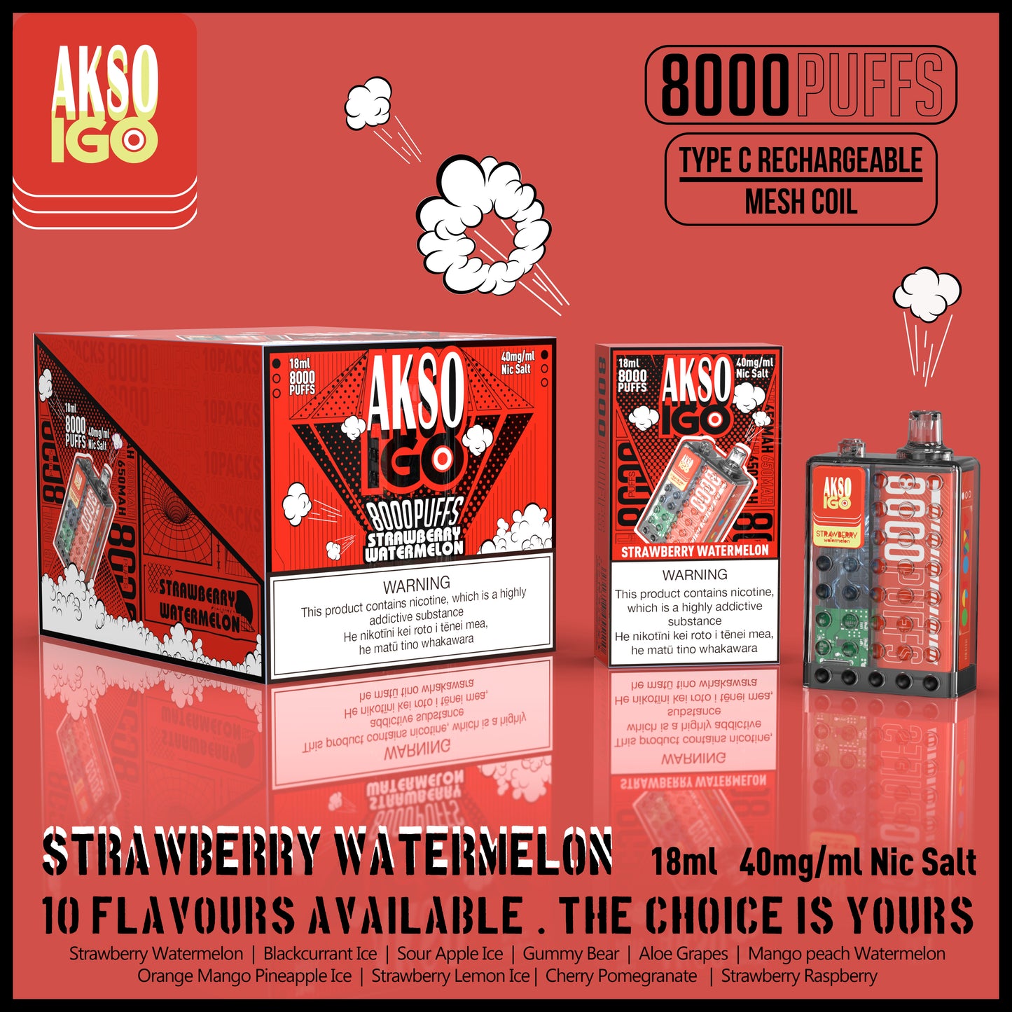 AKSO IGO 8000 Puffs Disposable (Pack of 10) 40mg Nicotine salt